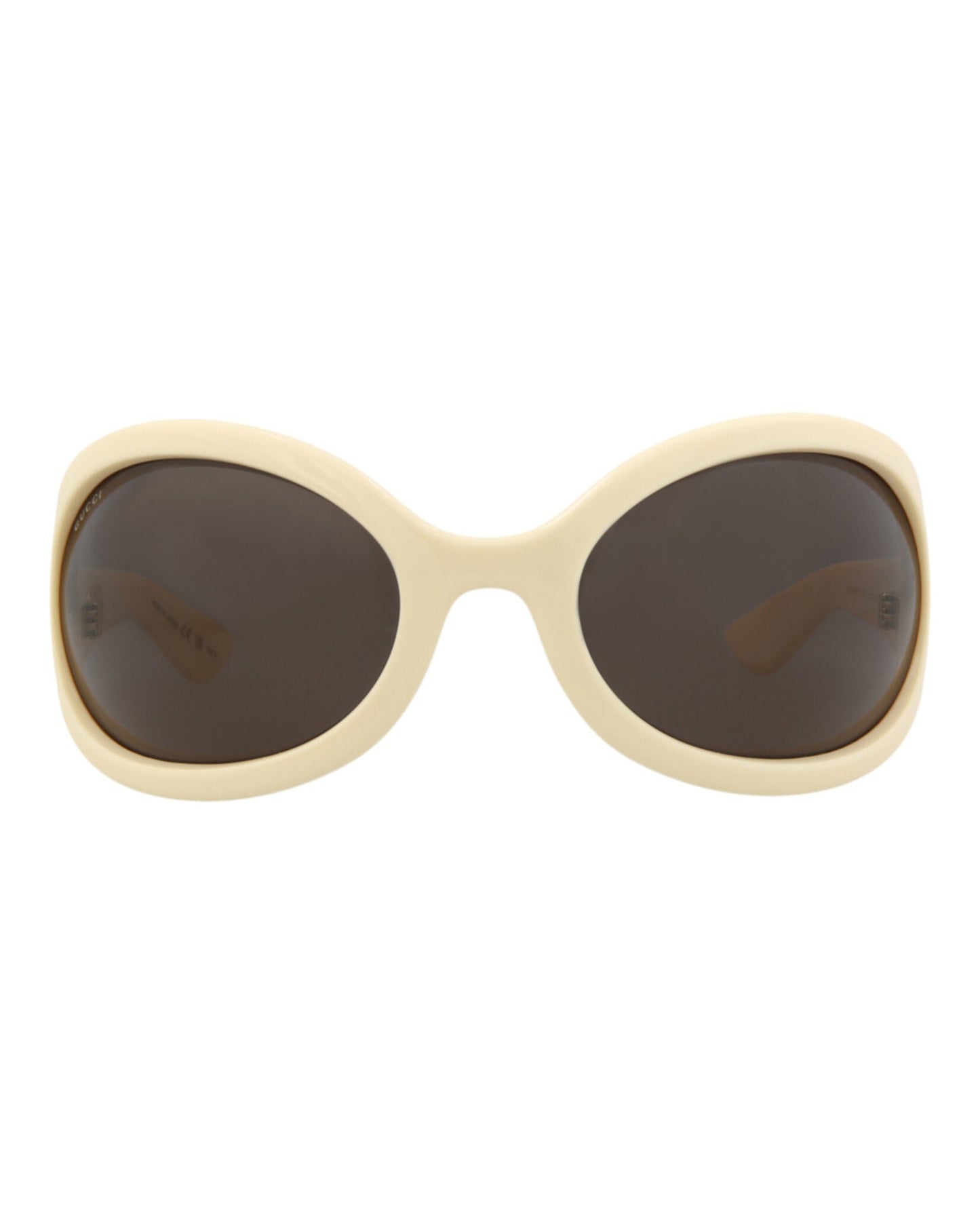 Gucci Womens Shield/Wrap White White Brown Fashion Designer Eyewear White White Brown