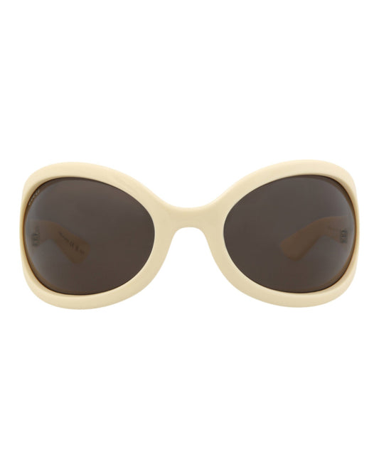 Gucci Womens Shield/Wrap White White Brown Fashion Designer Eyewear White White Brown