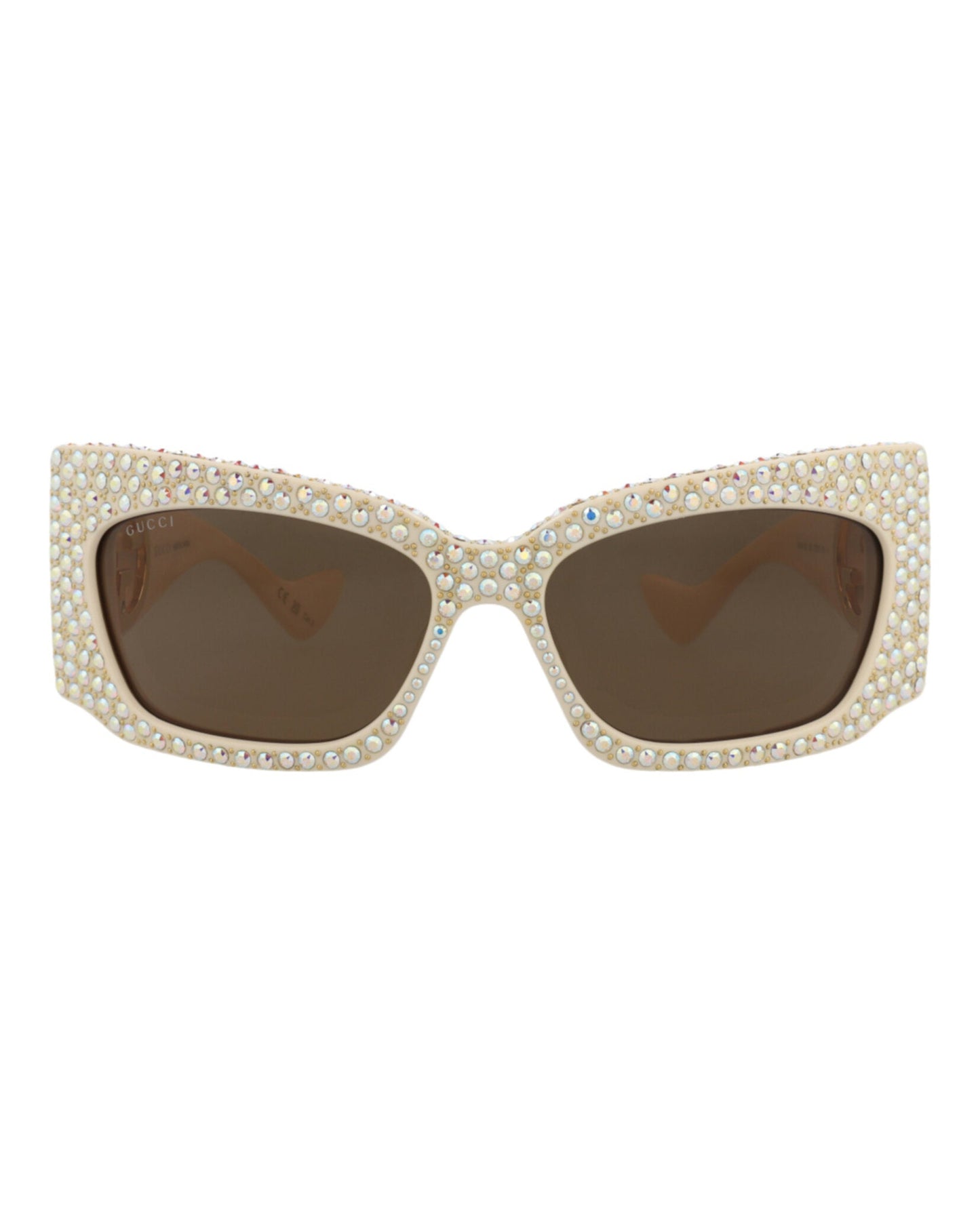 Gucci Womens Shield/Wrap Ivory Ivory Brown Fashion Designer Eyewear