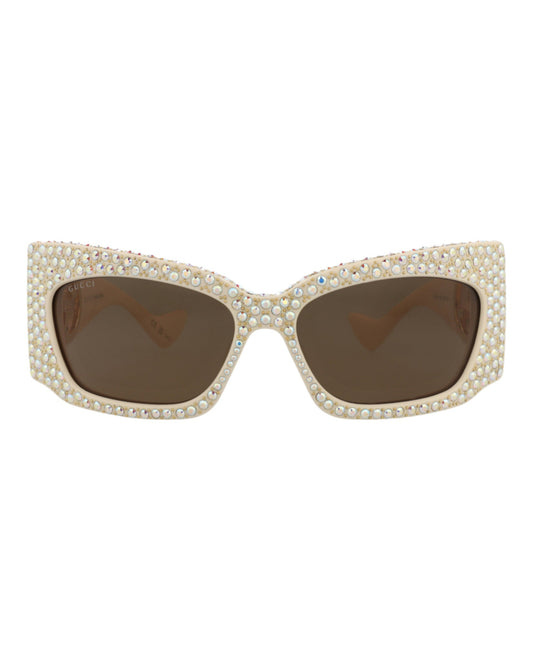 Gucci Womens Shield/Wrap Ivory Ivory Brown Fashion Designer Eyewear