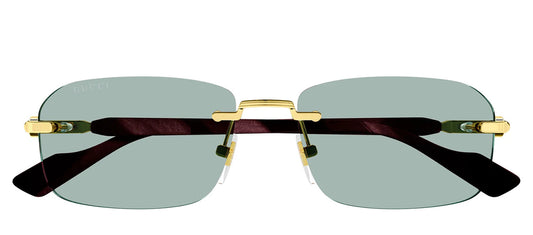 Gucci GG 1221S 003 Rimless Metal Gold Sunglasses with Green Lens