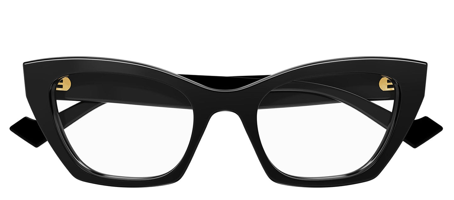 Gucci GG 1334O 001 Cat-Eye Plastic Black Eyeglasses with Logo Stamped Demo Lenses Lens