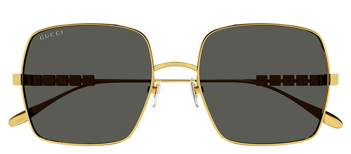 Gucci GG 1434S 001 Square Metal Gold Sunglasses with Grey Lens