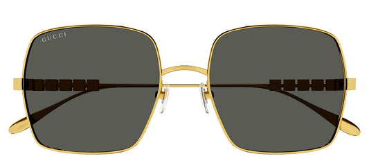Gucci GG 1434S 001 Square Metal Gold Sunglasses with Grey Lens