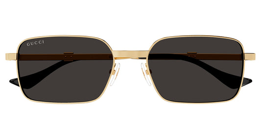 Gucci GG 1495S 001 Rectangle Metal Gold Sunglasses with Grey Lens
