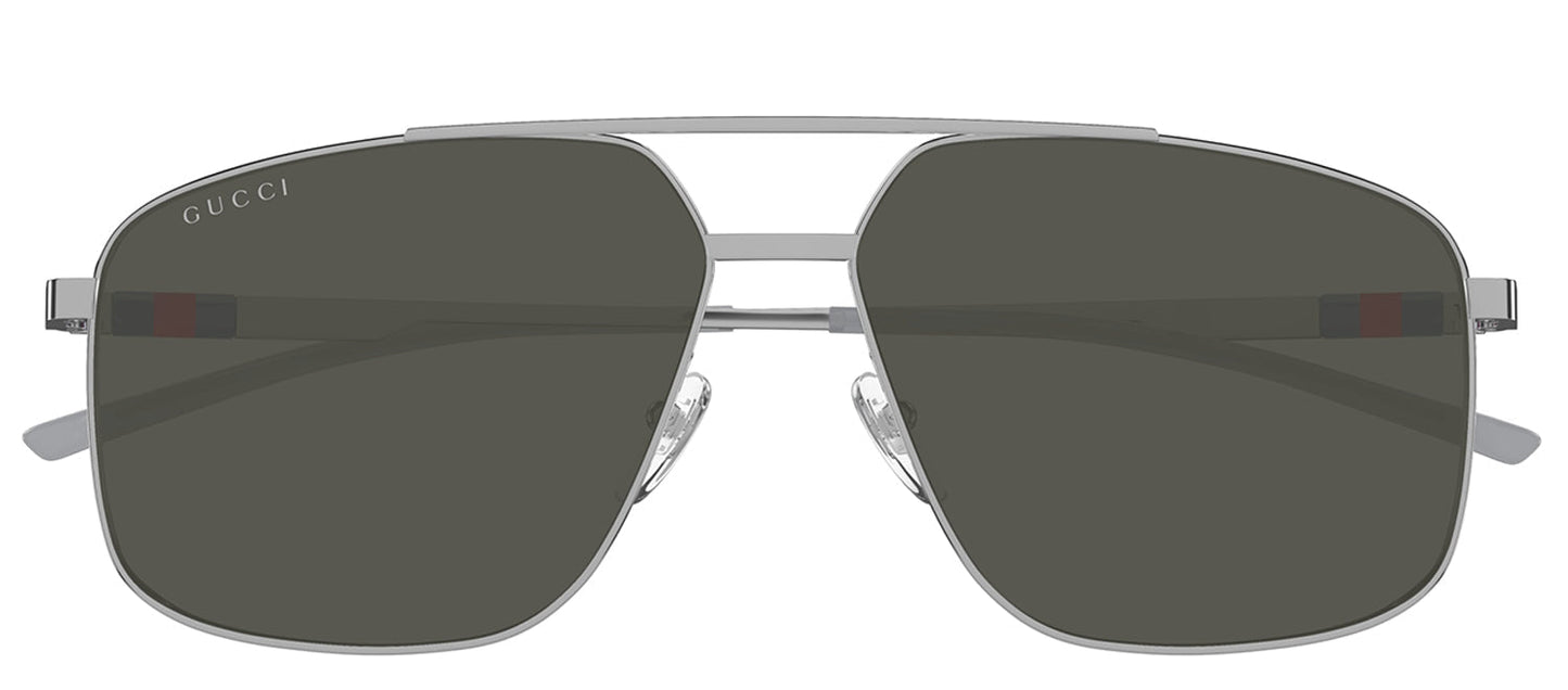 Gucci GG 1676S 001 Pilot Metal Silver Sunglasses with Grey Lens