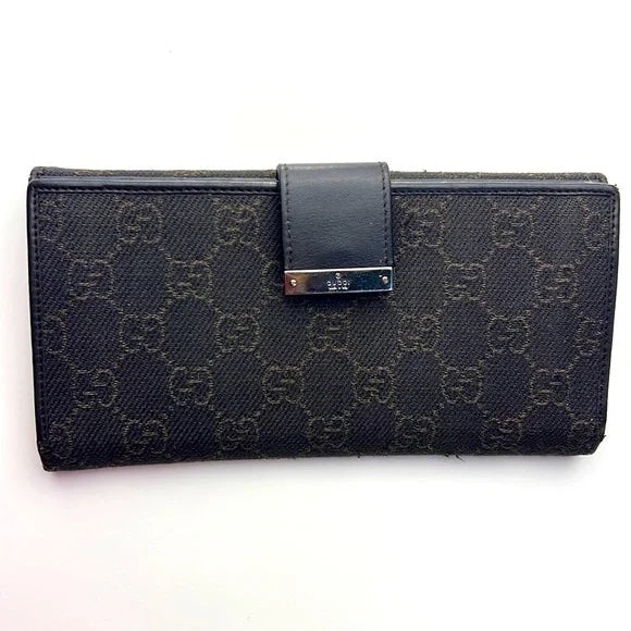 GUCCI GG MONOGRAM CANVAS & LEATHER VINTAGE LONG WALLET