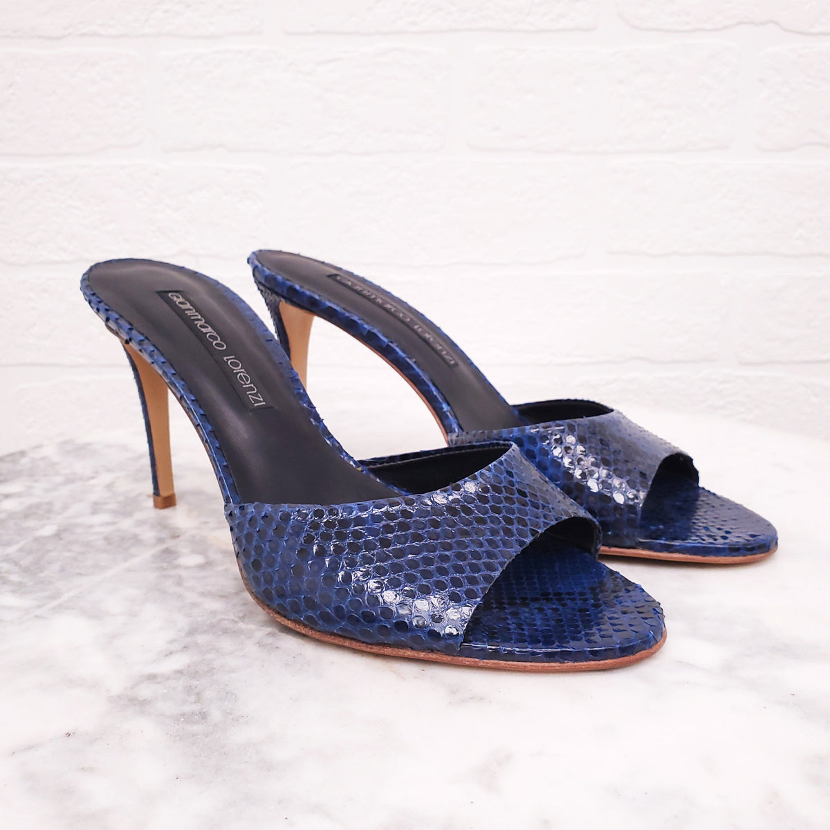 GIANMARCO LORENZI BLUE SNAKESKIN MULES - SIZE 38