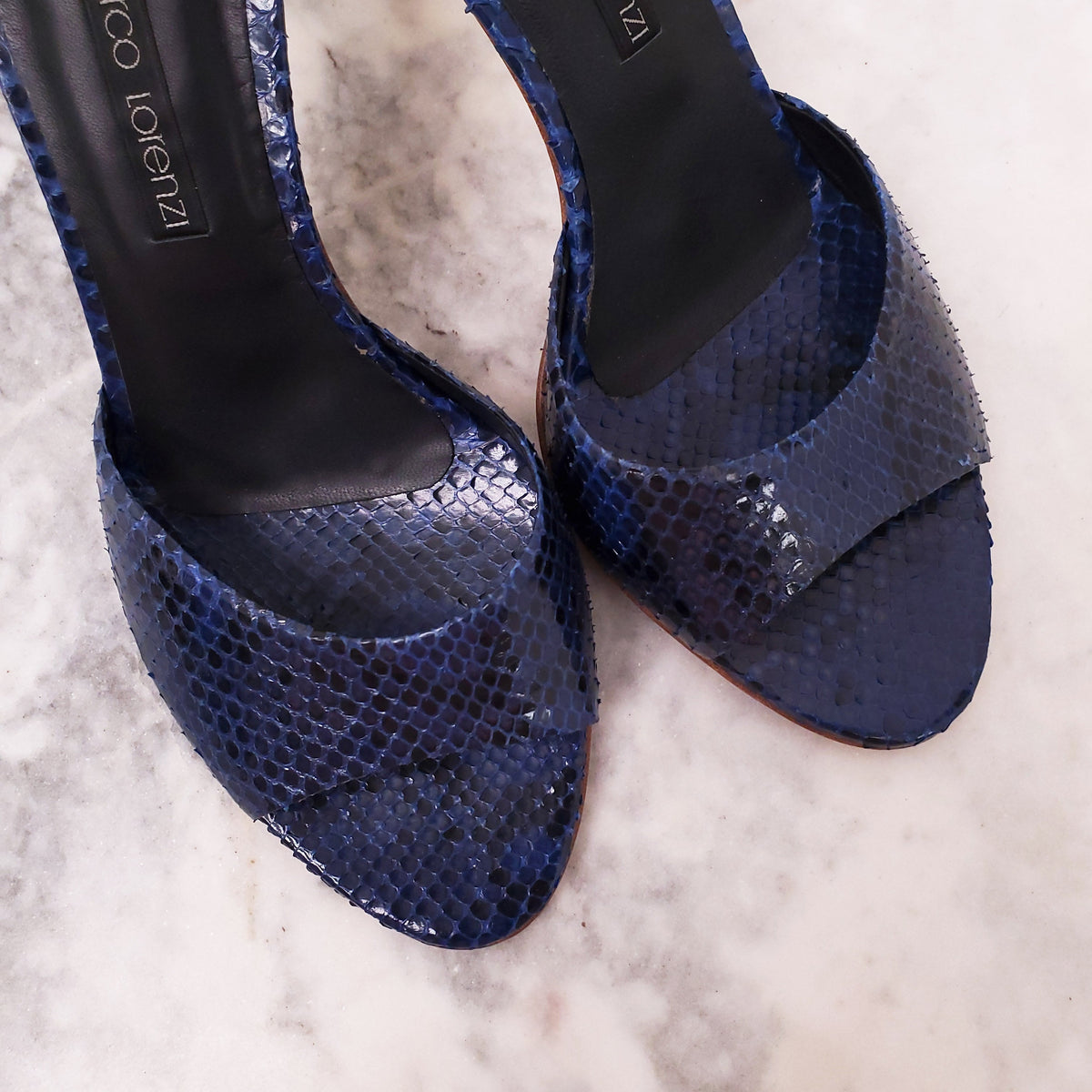 GIANMARCO LORENZI BLUE SNAKESKIN MULES - SIZE 38