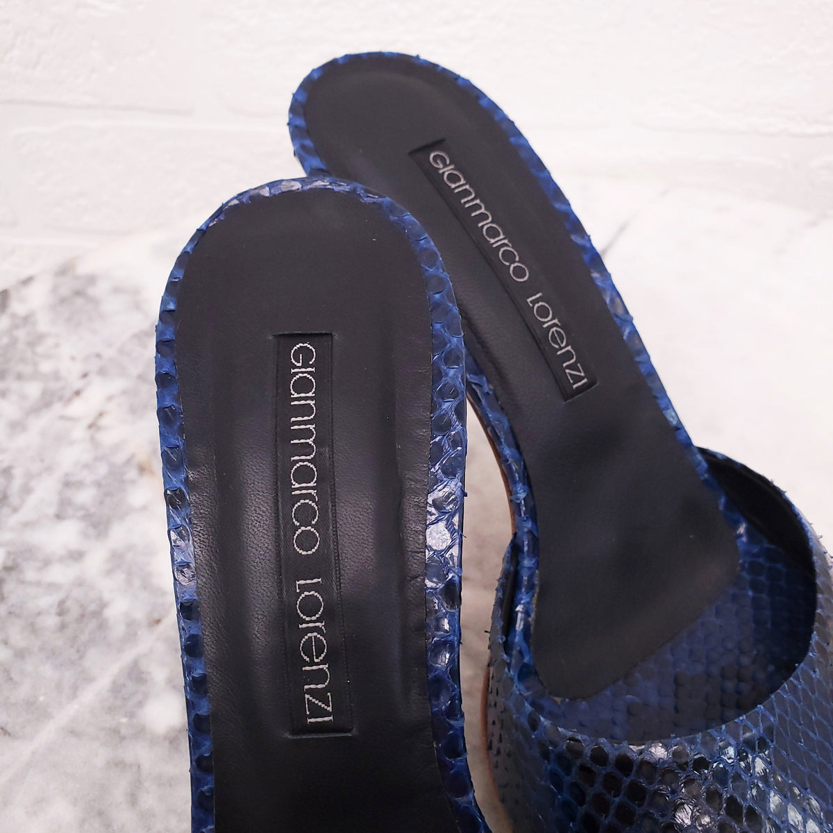 GIANMARCO LORENZI BLUE SNAKESKIN MULES - SIZE 38