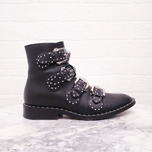 GIVENCHY BLACK STUDDED BUCKLE BOOTS - SIZE 35.5