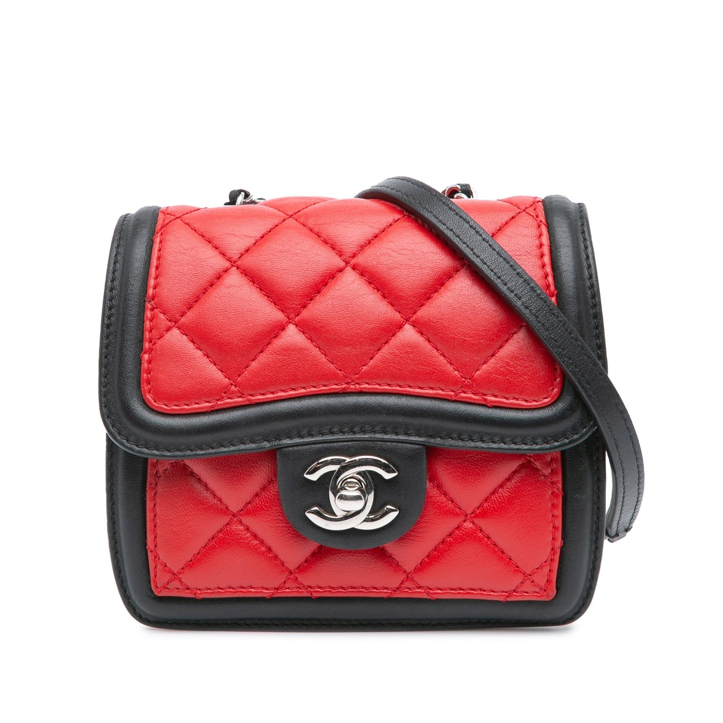 Red Chanel Mini Square Lambskin Graphic Flap Crossbody