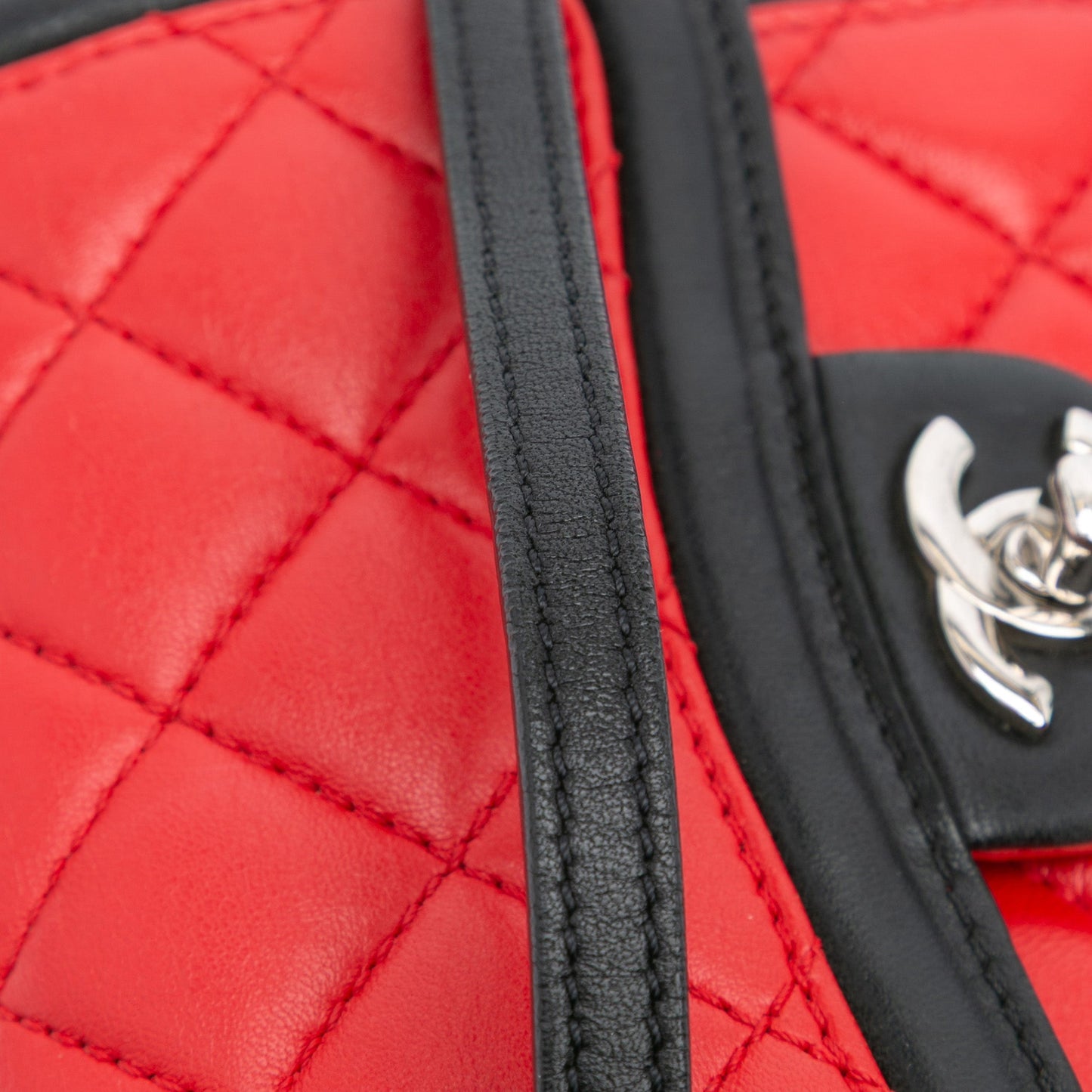Red Chanel Mini Square Lambskin Graphic Flap Crossbody