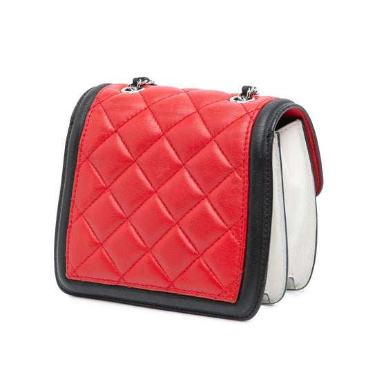 Red Chanel Mini Square Lambskin Graphic Flap Crossbody