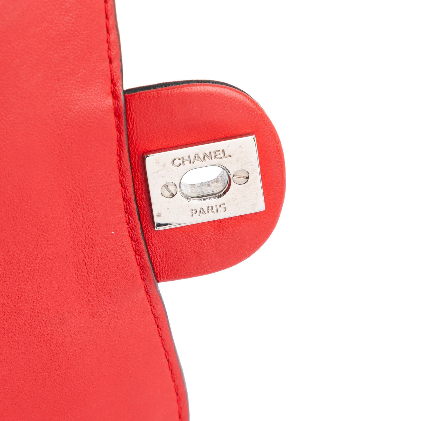 Red Chanel Mini Square Lambskin Graphic Flap Crossbody