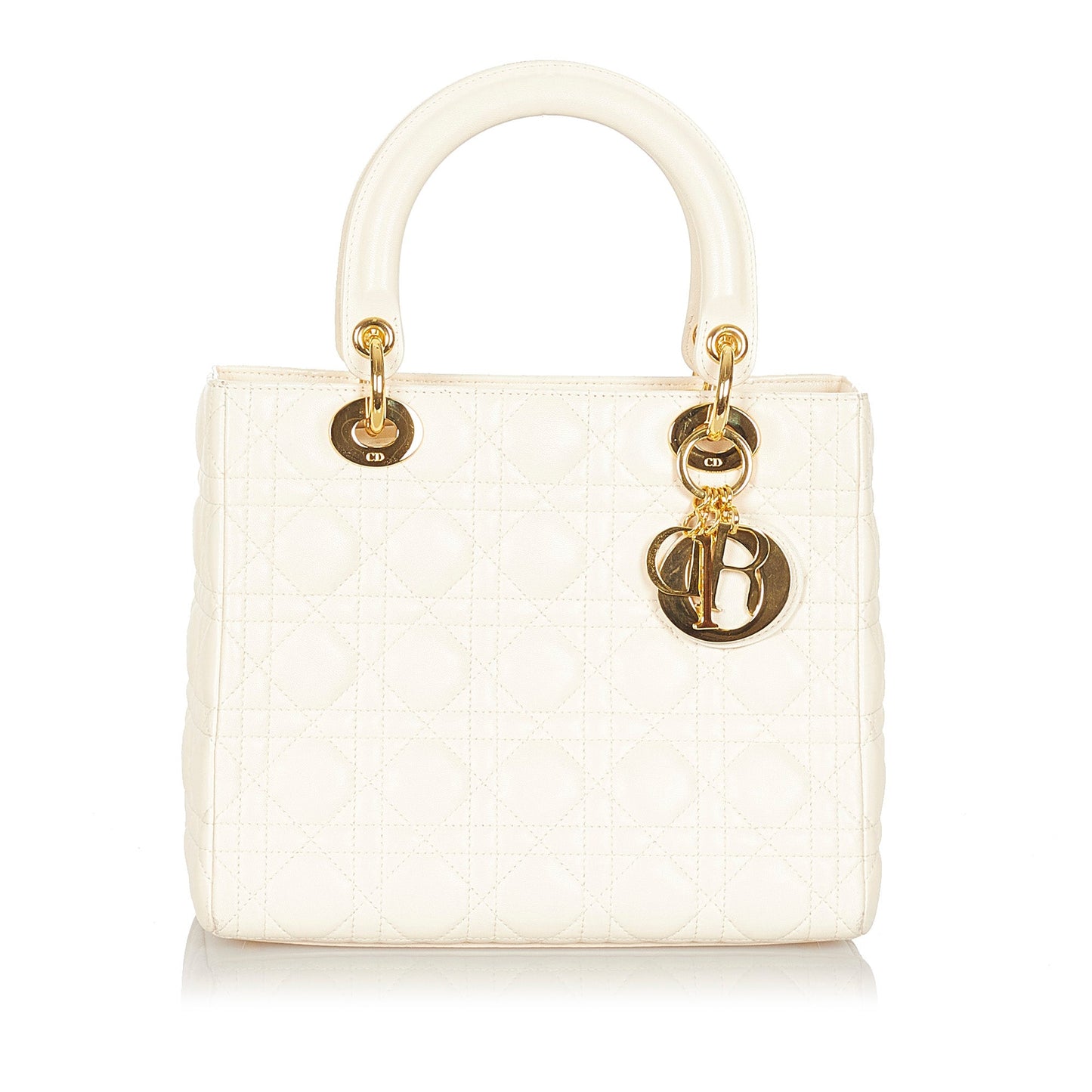 Dior Cannage Lady Dior Leather Satchel White