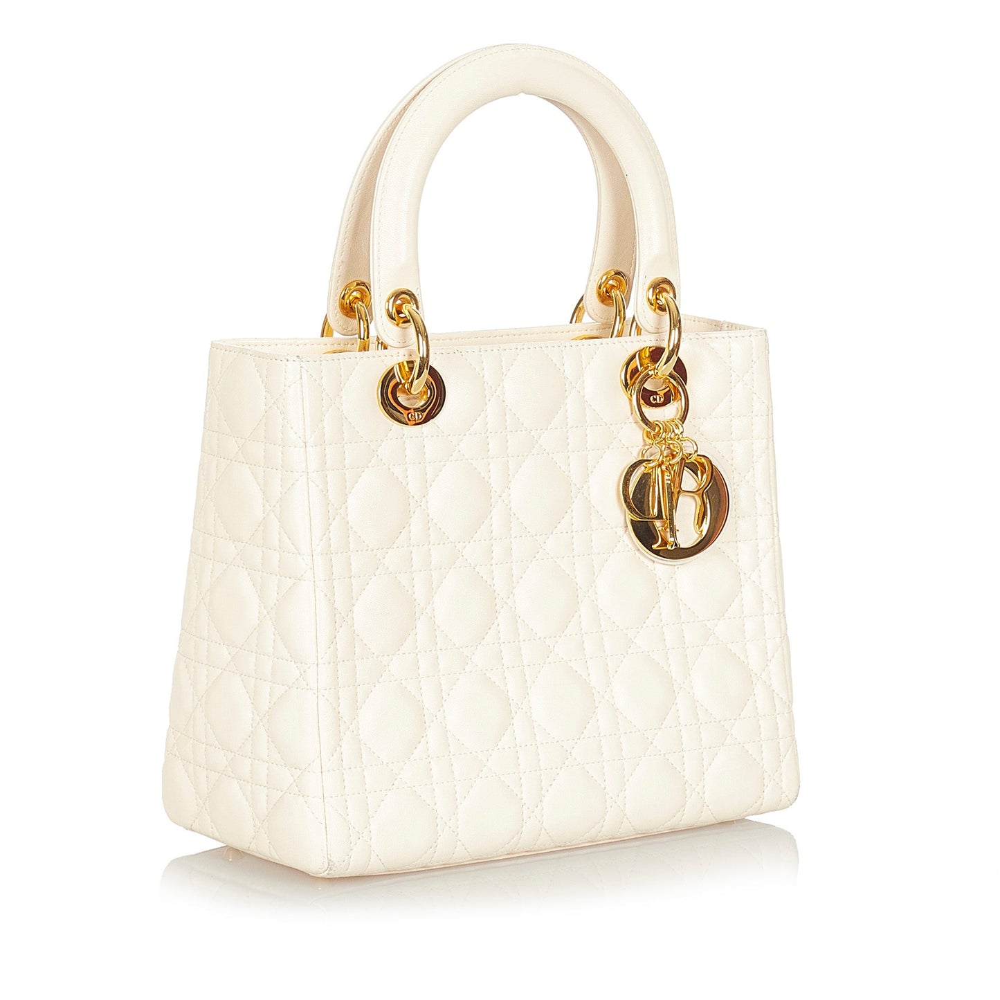 Dior Cannage Lady Dior Leather Satchel White