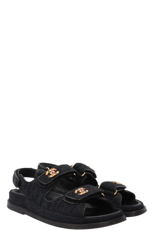 CHANEL Dad Sandals Black Velvet
