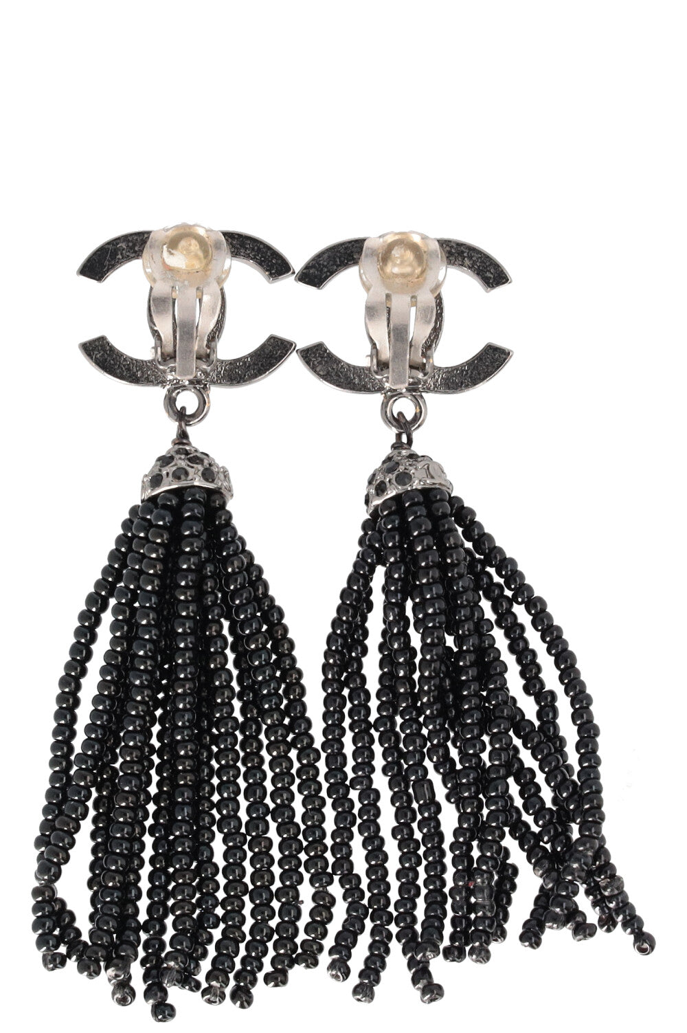 CHANEL 02A Clip Earrings Tassels Black
