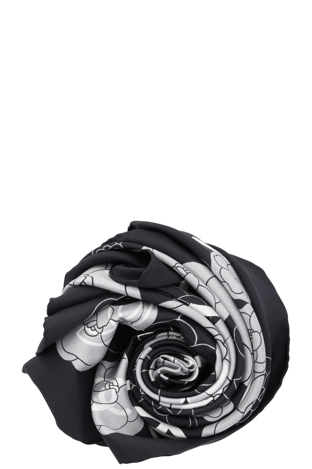 CHANEL CC Camellia Scarf Silk Black White