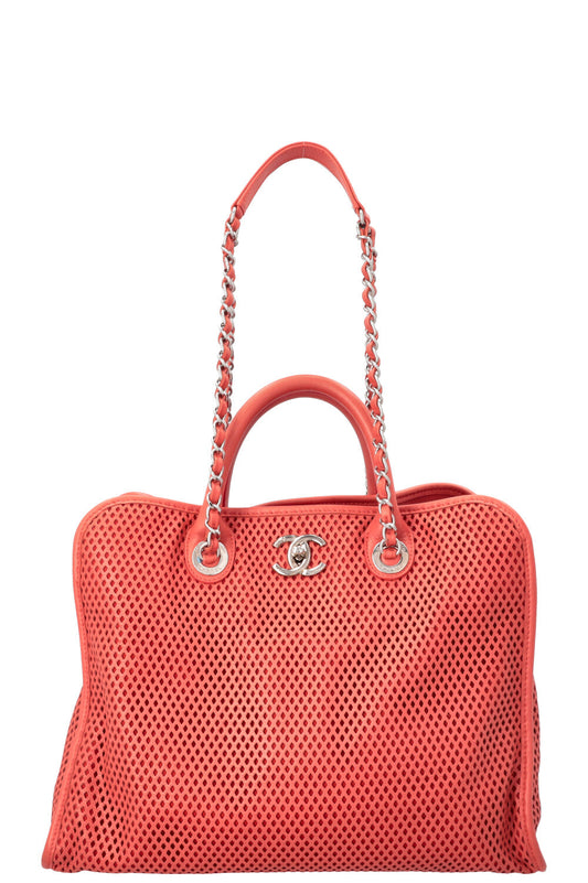CHANEL Up in the Air Tote Leather Coral