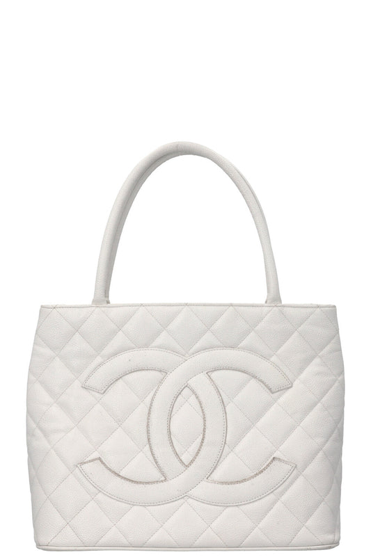 CHANEL Medaillon Tote Bag Leather White