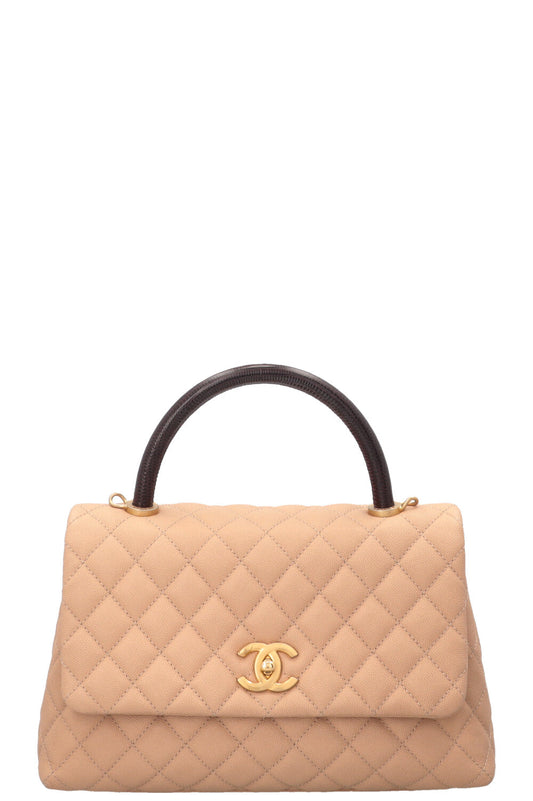 CHANEL Coco Handle Bag Caviar Lizard Beige