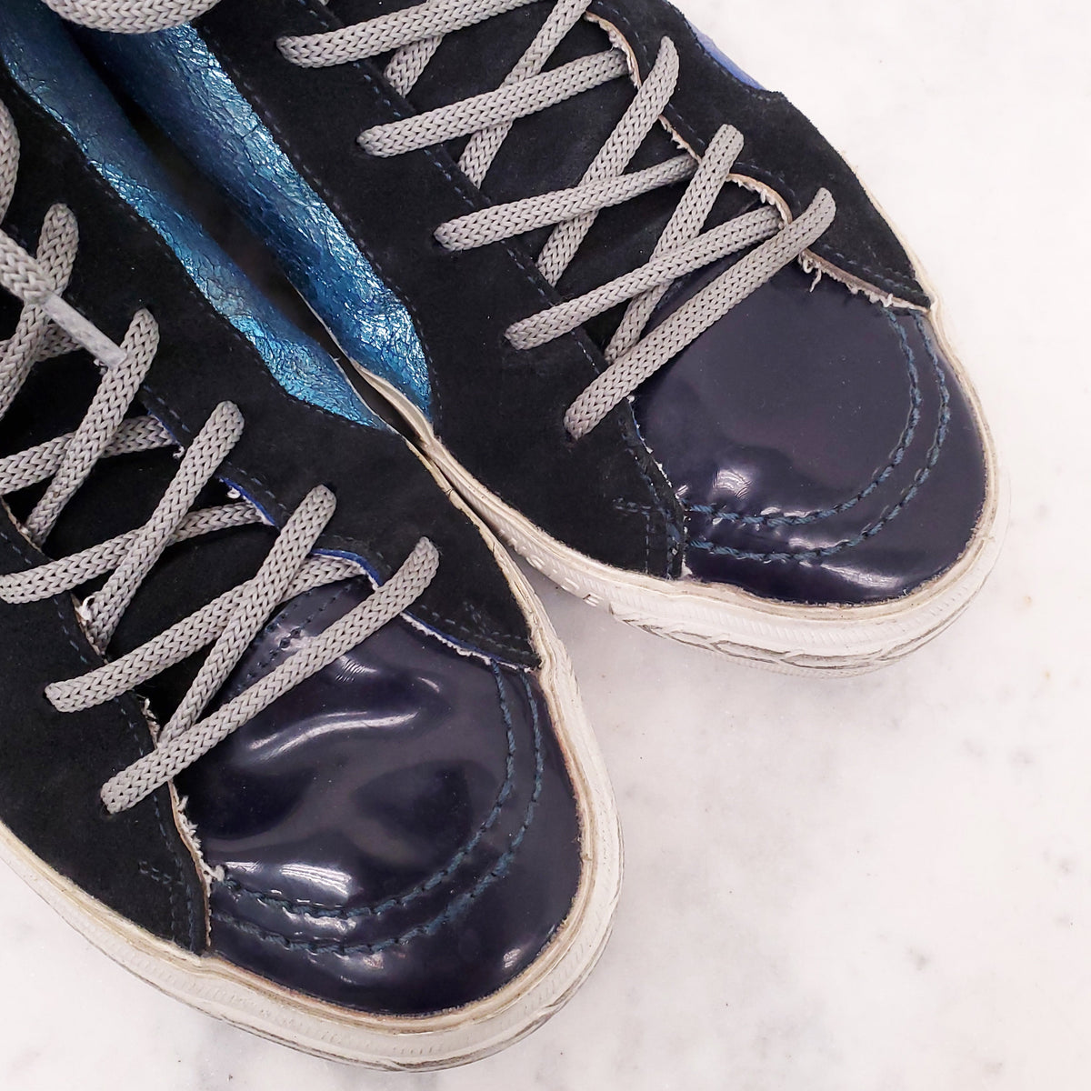 GOLDEN GOOSE BLUE METALLIC SLIDES - SIZE 39