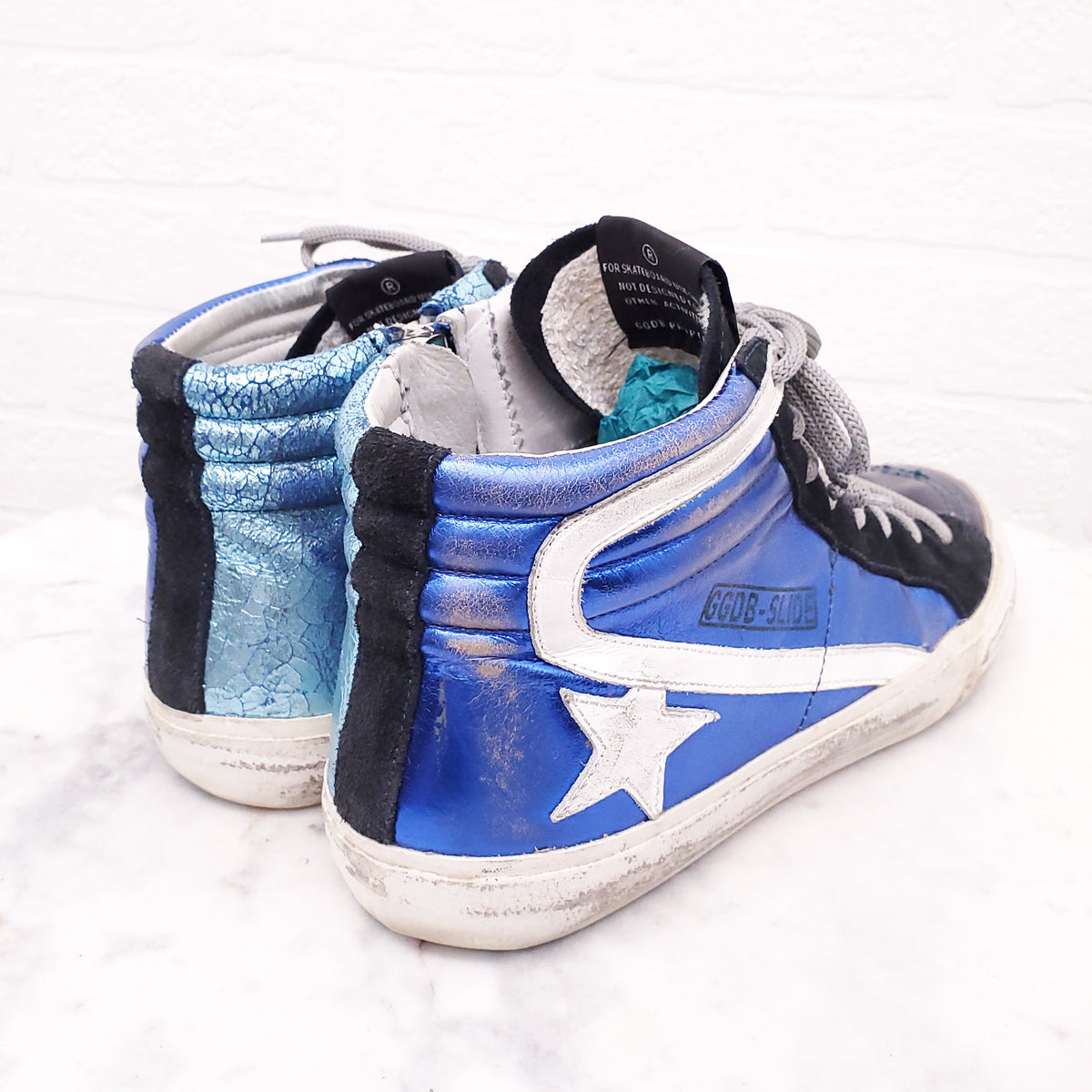 GOLDEN GOOSE BLUE METALLIC SLIDES - SIZE 39