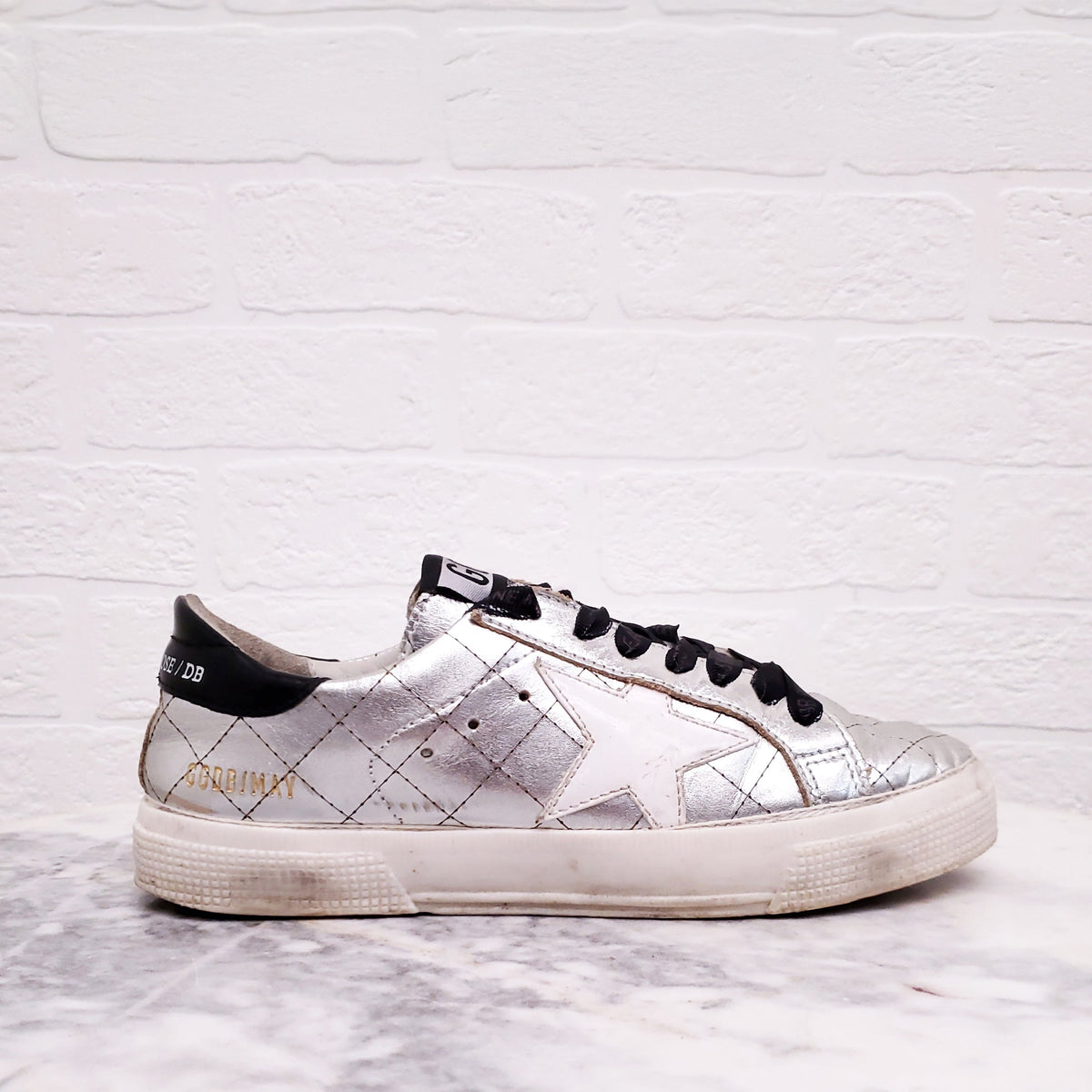 GOLDEN GOOSE METALLIC SILVER 'MAY' SNEAKERS - SIZE 36