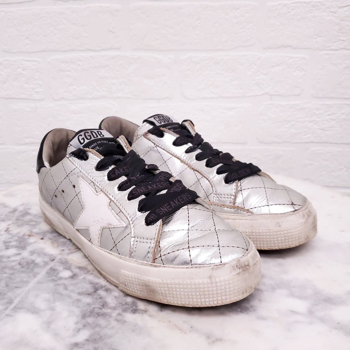 GOLDEN GOOSE METALLIC SILVER 'MAY' SNEAKERS - SIZE 36