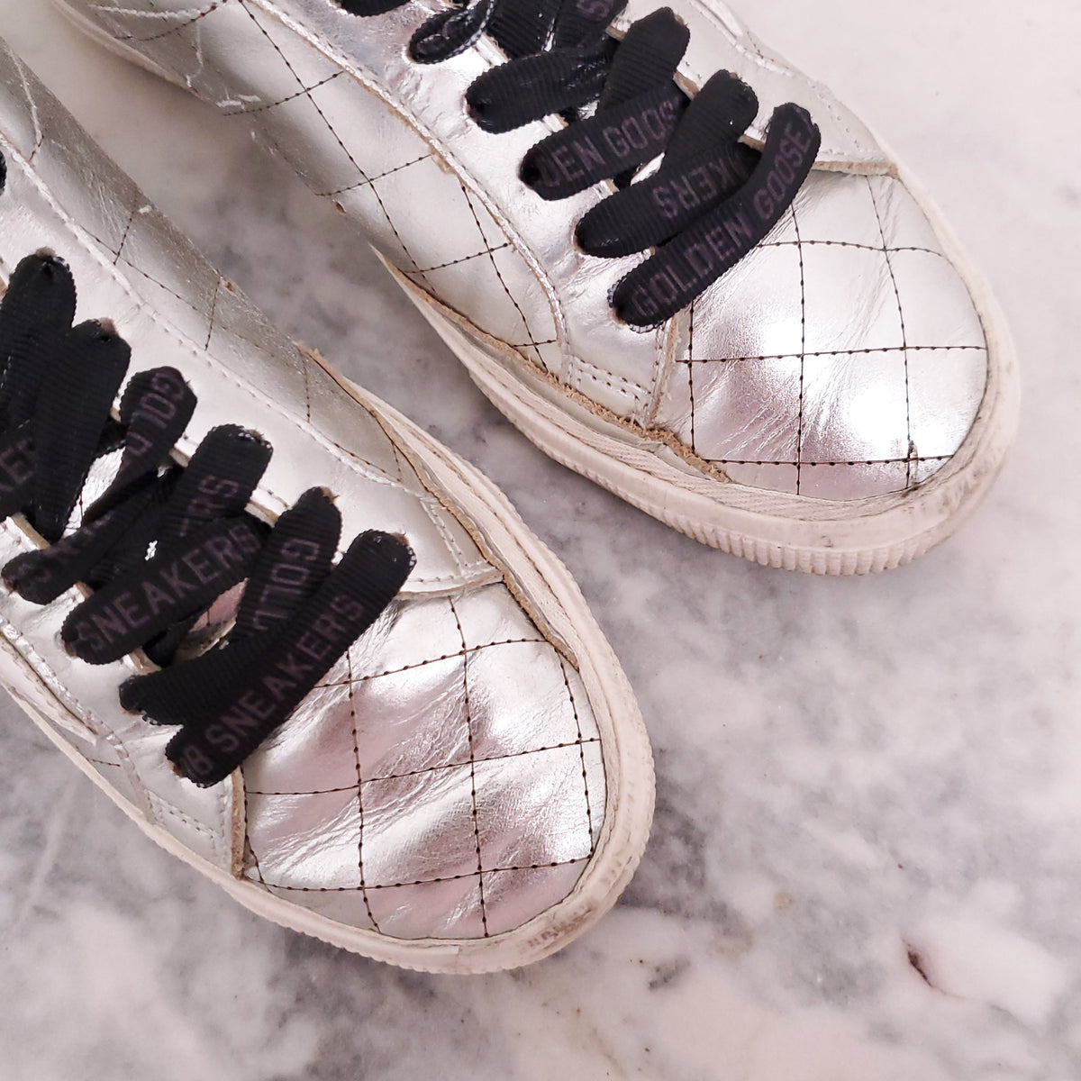 GOLDEN GOOSE METALLIC SILVER 'MAY' SNEAKERS - SIZE 36