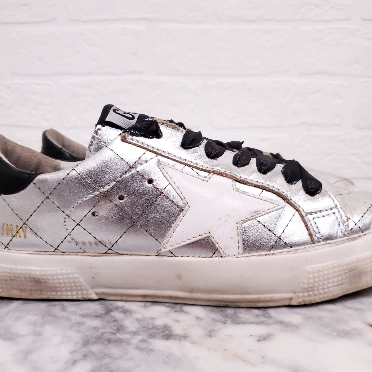 GOLDEN GOOSE METALLIC SILVER 'MAY' SNEAKERS - SIZE 36