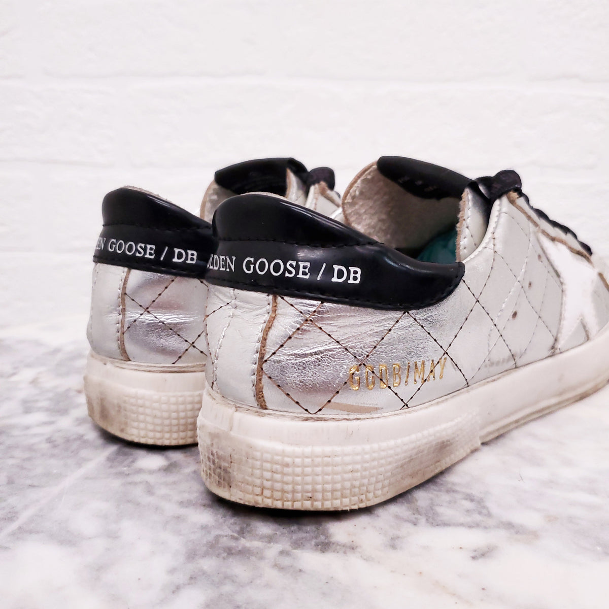 GOLDEN GOOSE METALLIC SILVER 'MAY' SNEAKERS - SIZE 36