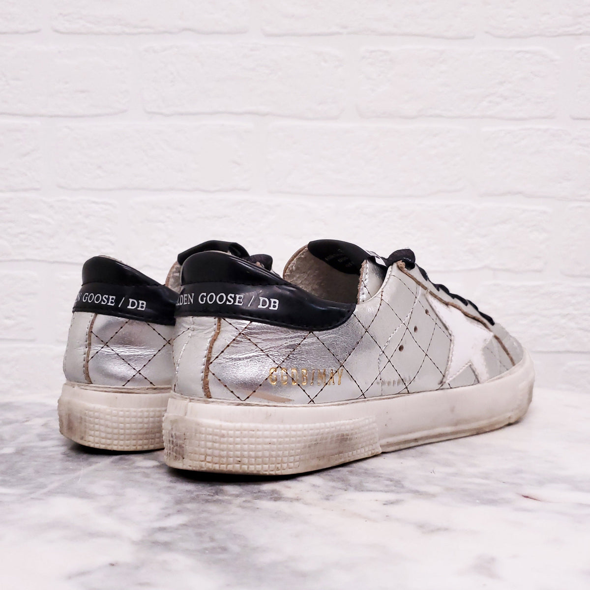 GOLDEN GOOSE METALLIC SILVER 'MAY' SNEAKERS - SIZE 36