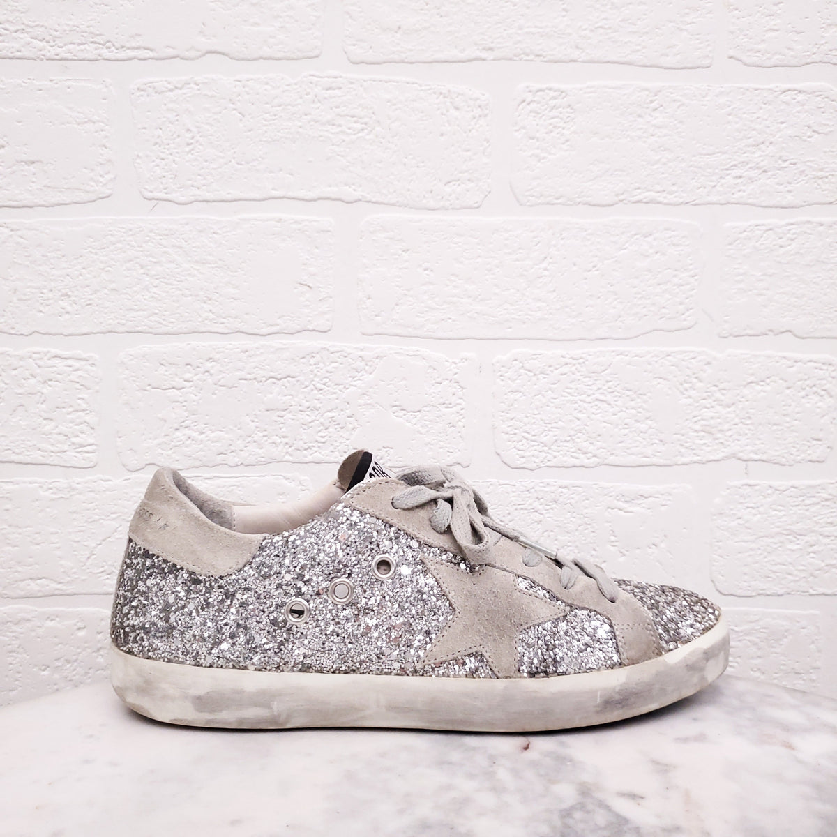 GOLDEN GOOSE SILVER SEQUIN SUPERSTAR - SIZE 37