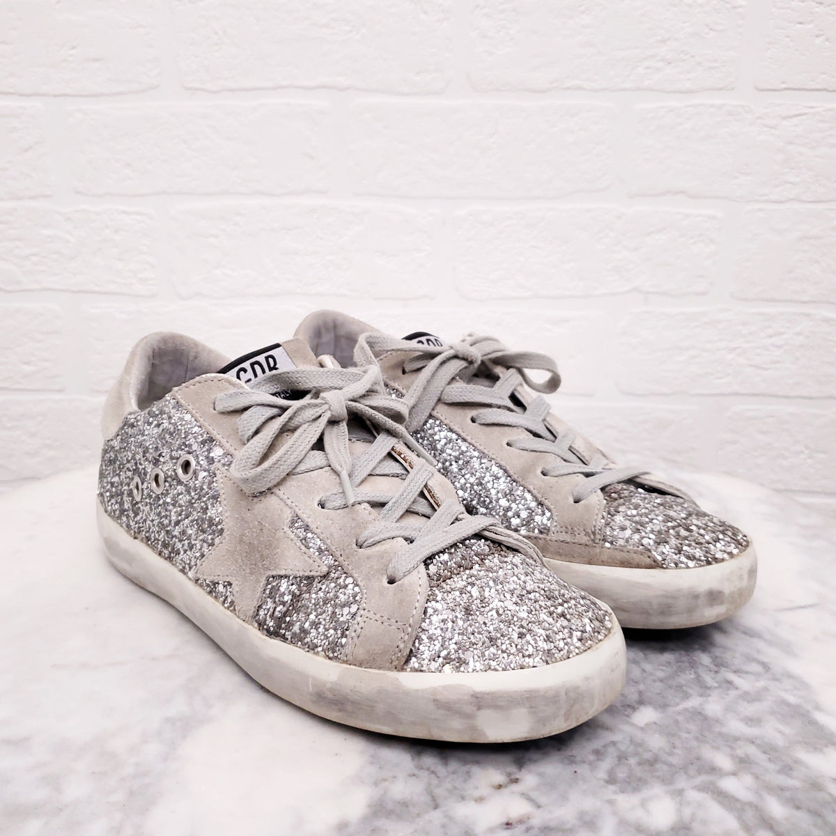 GOLDEN GOOSE SILVER SEQUIN SUPERSTAR - SIZE 37