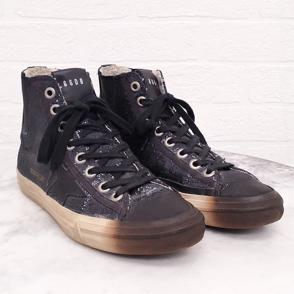 GOLDEN GOOSE V-STAR SEQUIN SNEAKERS - SIZE 38