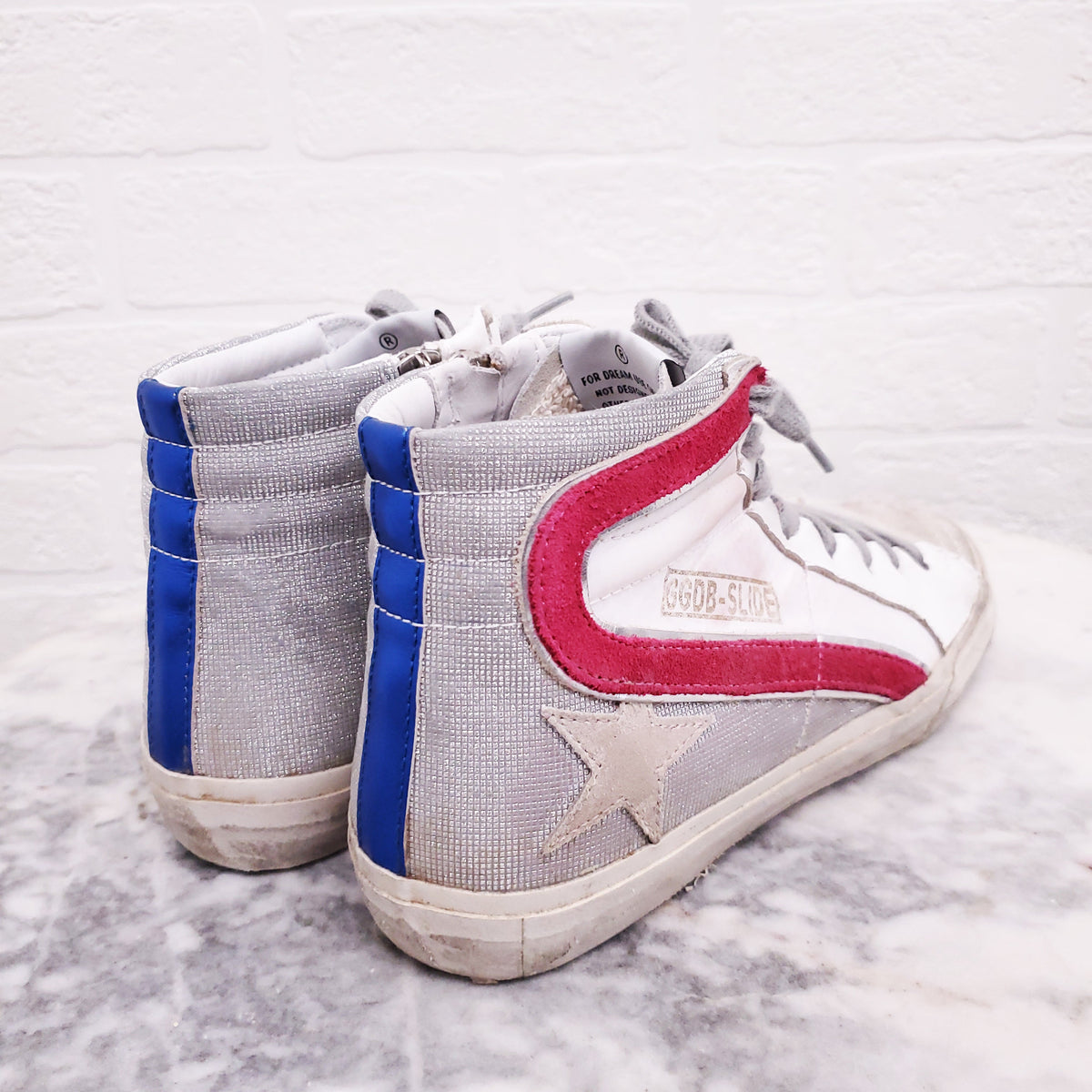 GOLDEN GOOSE WHITE AND PINK 'SLIDE' SNEAKERS - SIZE 36