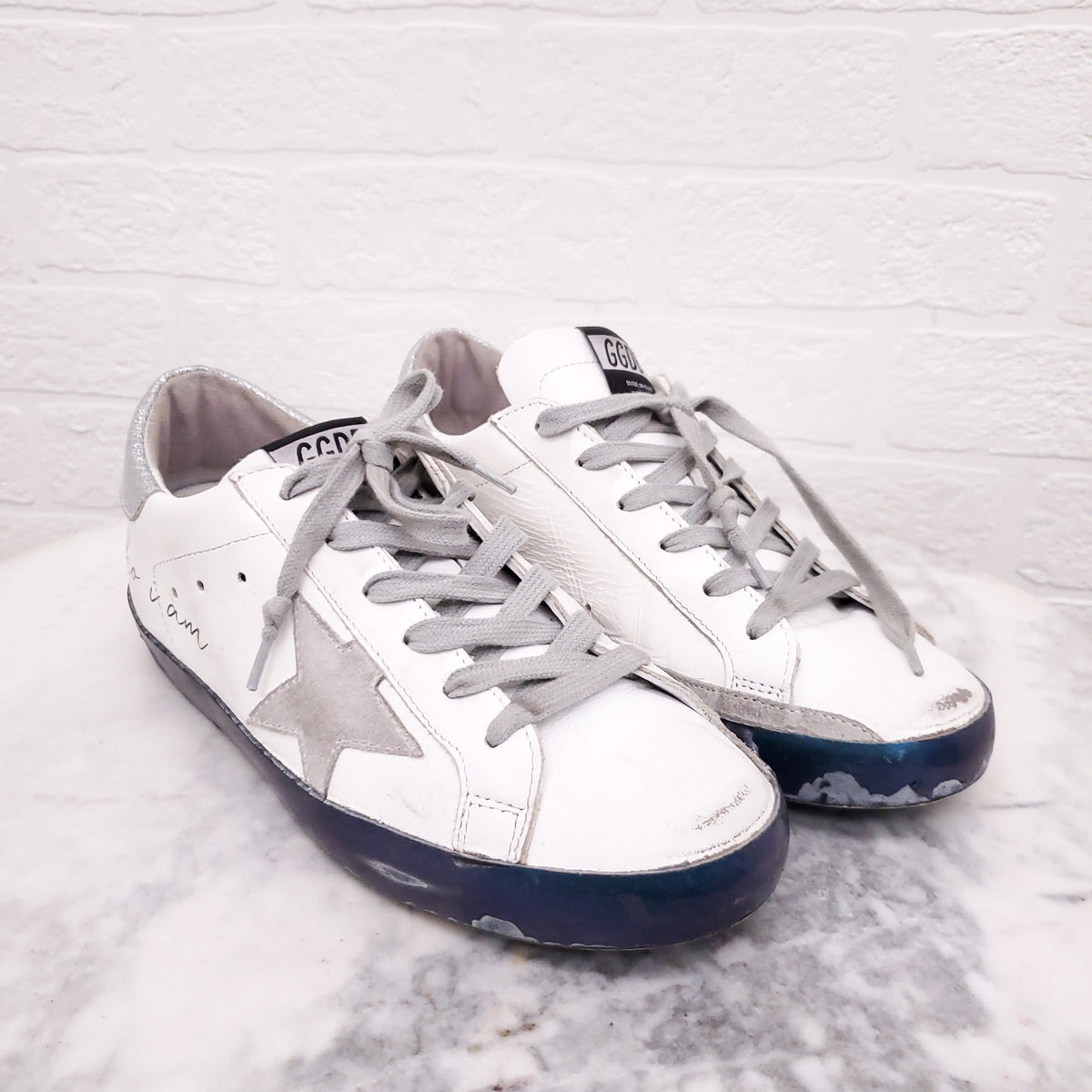 GOLDEN GOOSE ‘SUPERSTAR’ BLUE SOLE SNEAKERS - SIZE 37
