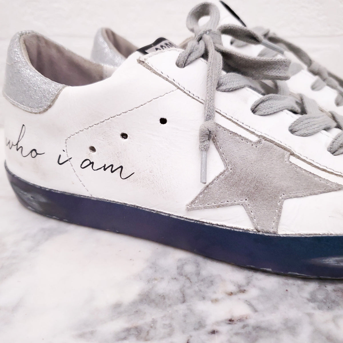 GOLDEN GOOSE ‘SUPERSTAR’ BLUE SOLE SNEAKERS - SIZE 37