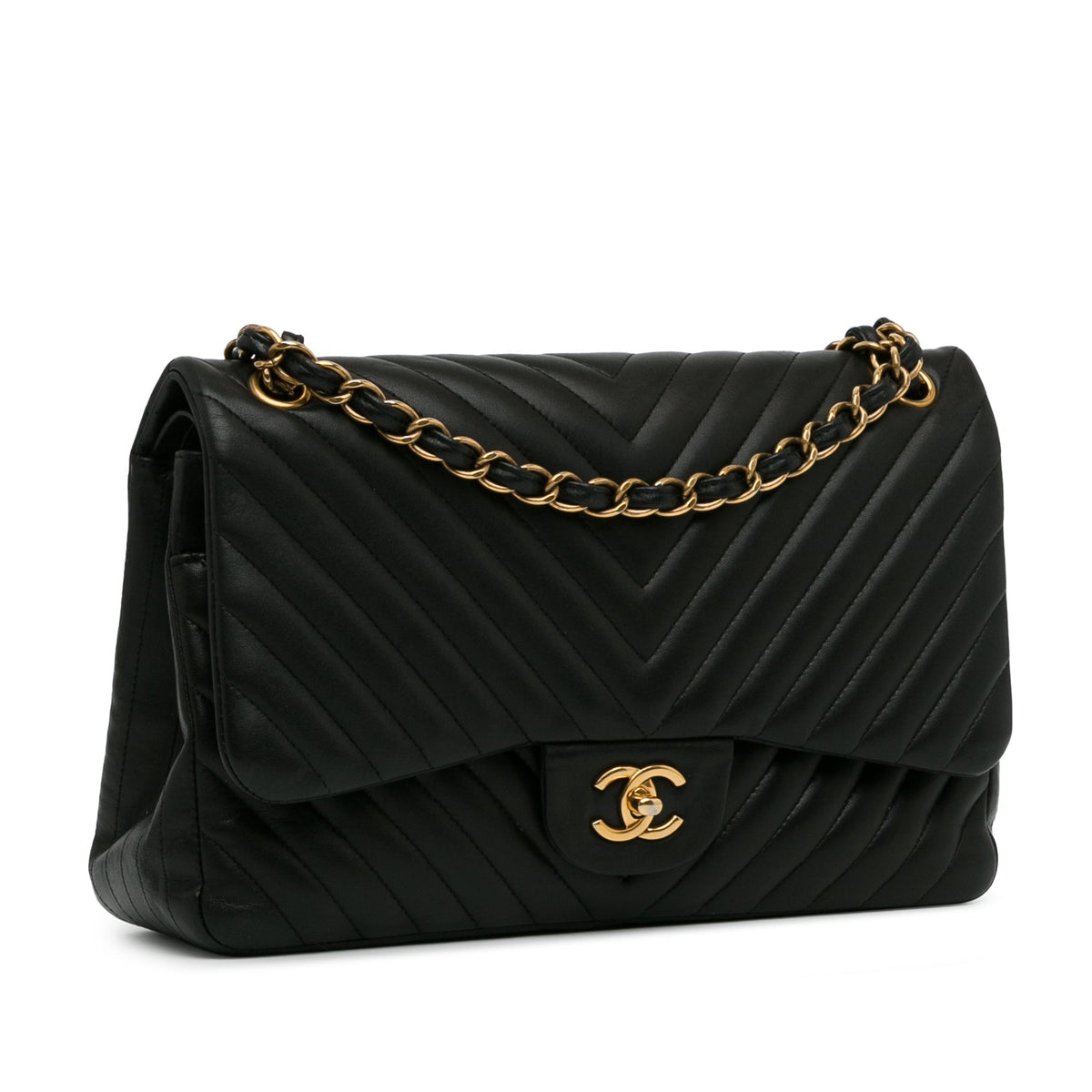 CHANEL Jumbo Classic Chevron Lambskin Double Flap Black