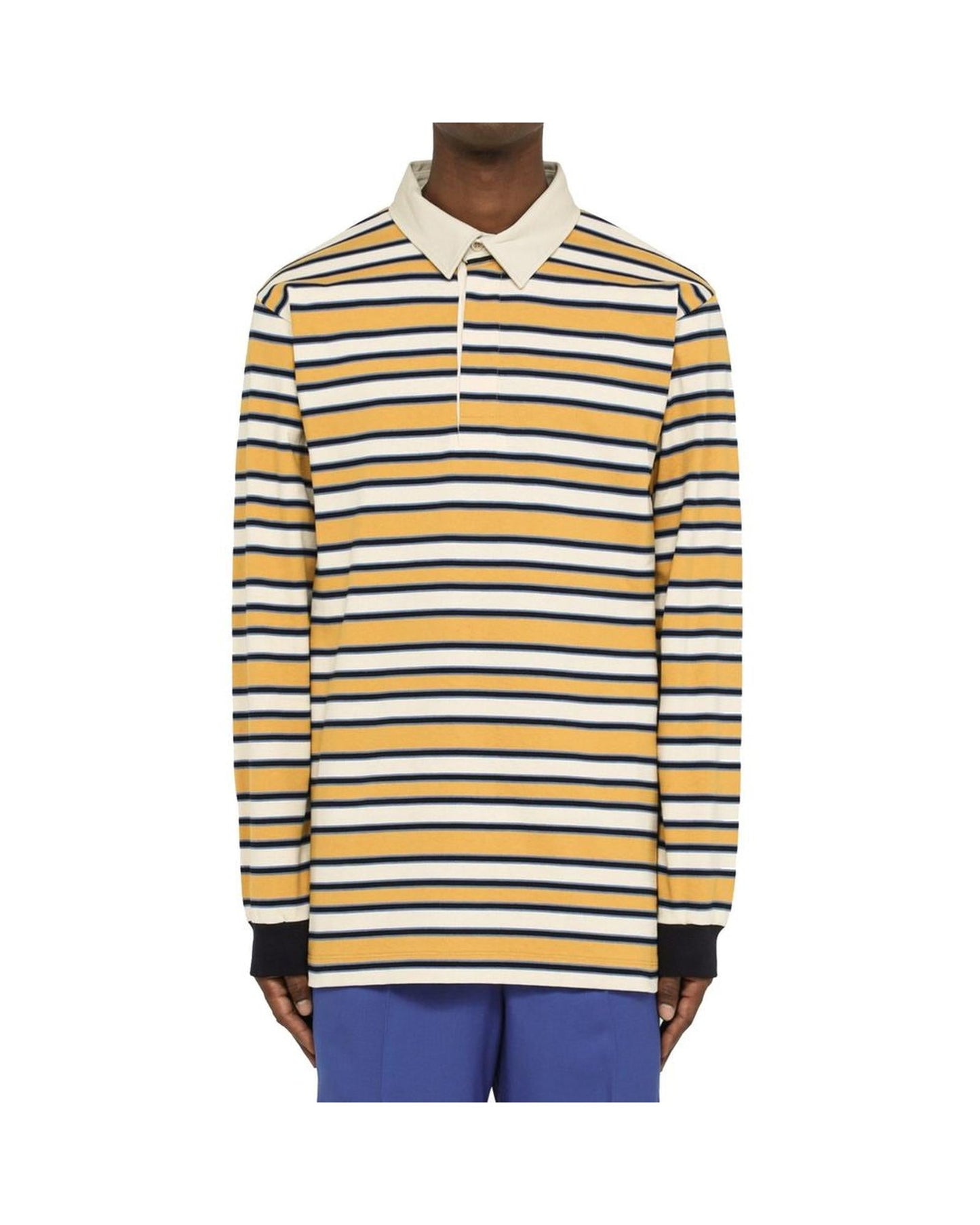 Gucci Striped Long Sleeve Polo Shirt Men Yellow