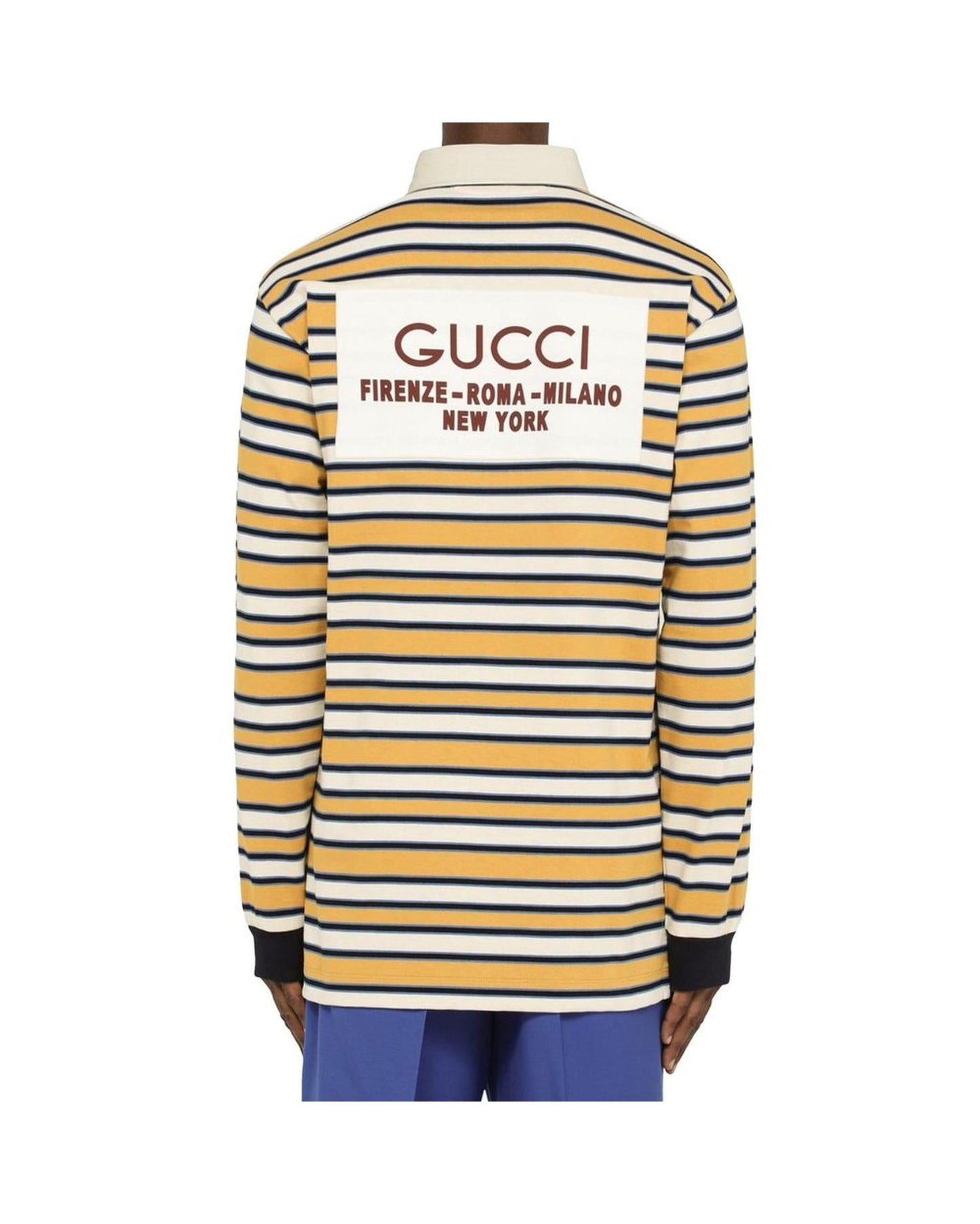 Gucci Striped Long Sleeve Polo Shirt Men Yellow