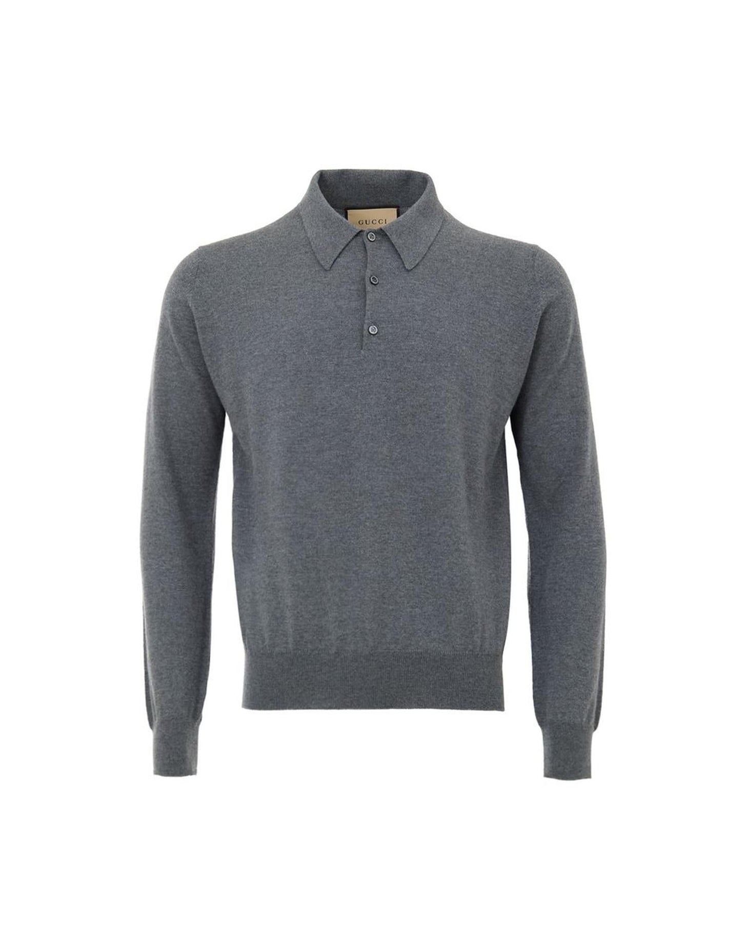 Gucci Cashmere Polo Long Sleeve Men Gray Regular M Gray