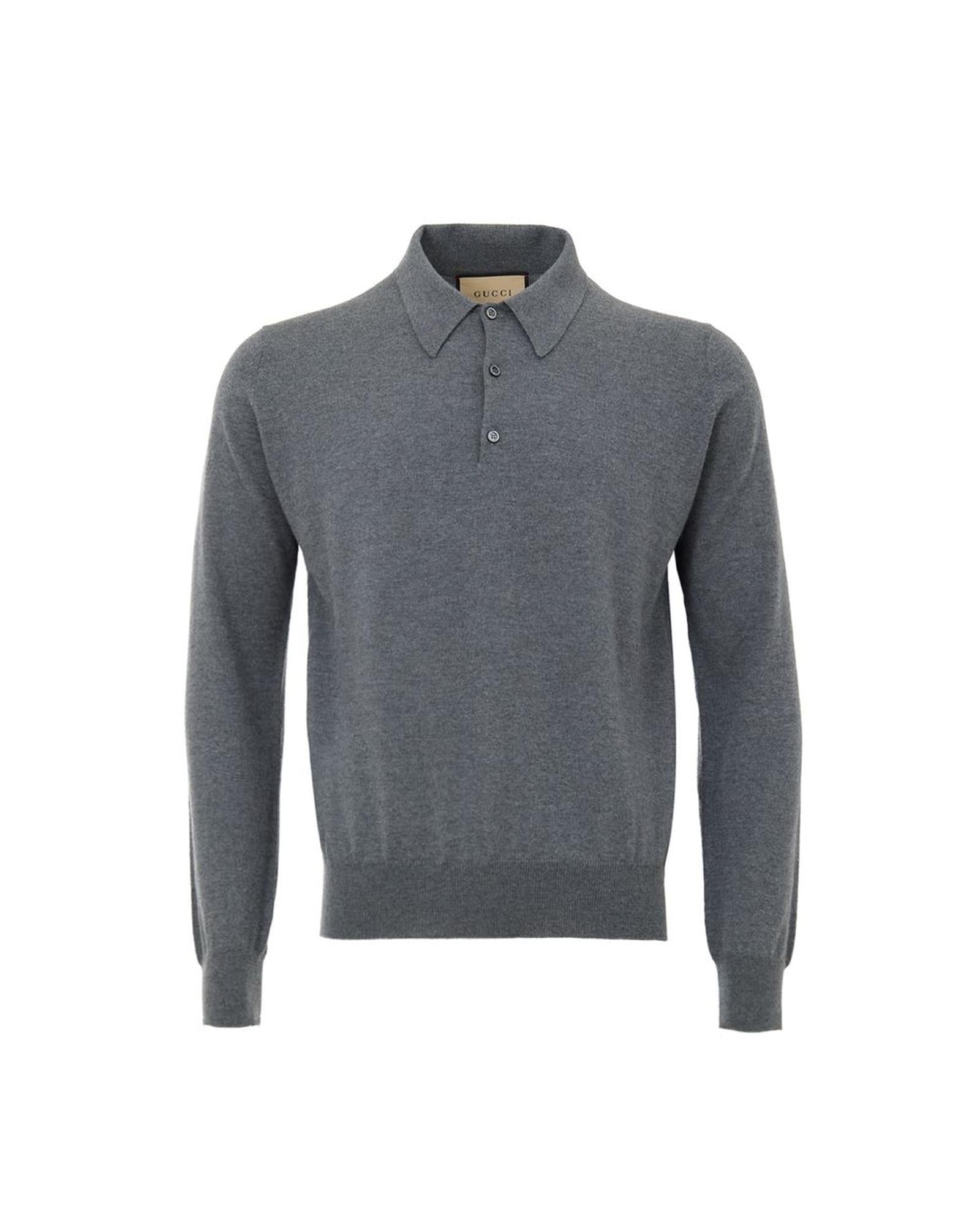 Gucci Cashmere Polo Long Sleeve Men Gray Regular M Gray