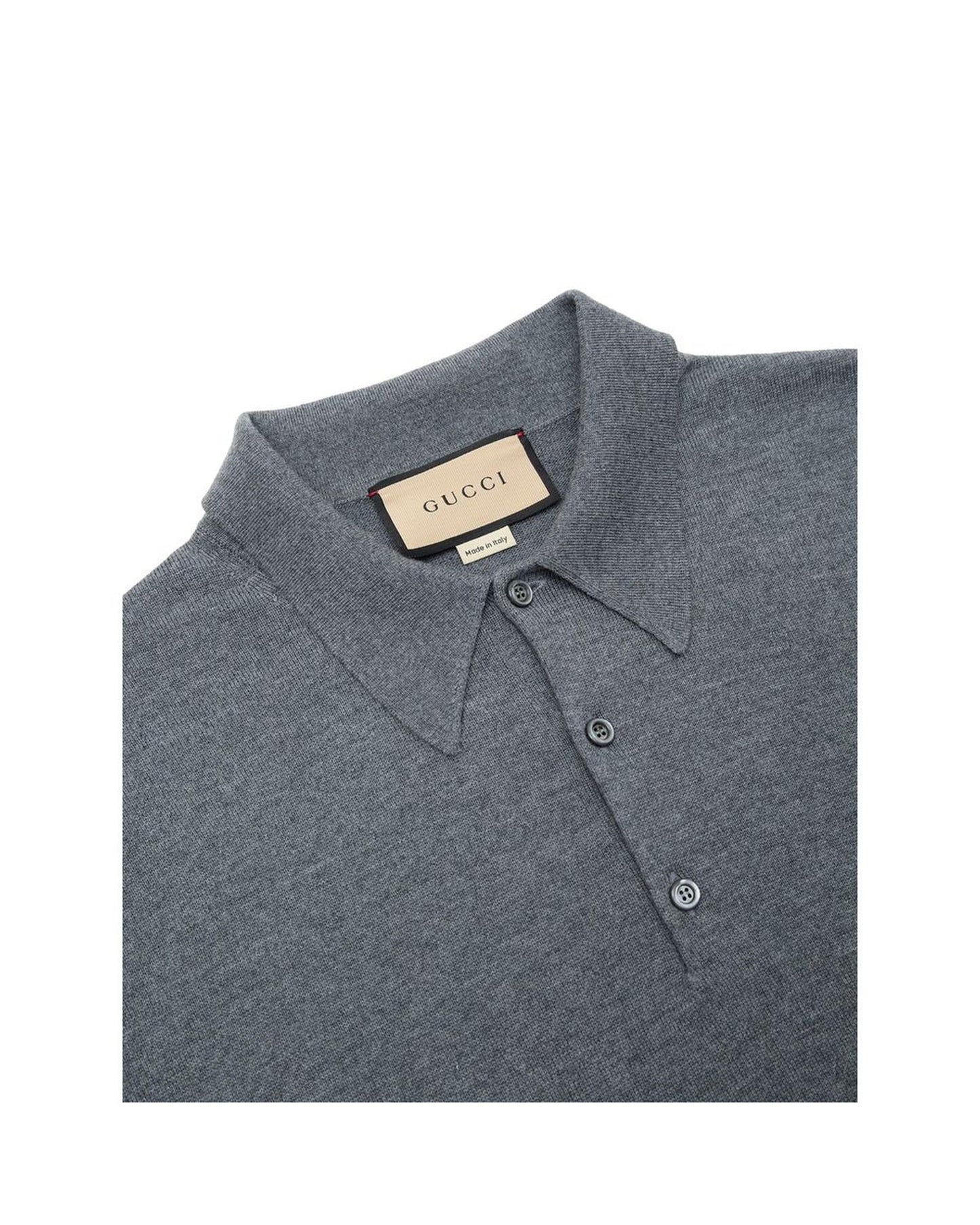 Gucci Cashmere Polo Long Sleeve Men Gray