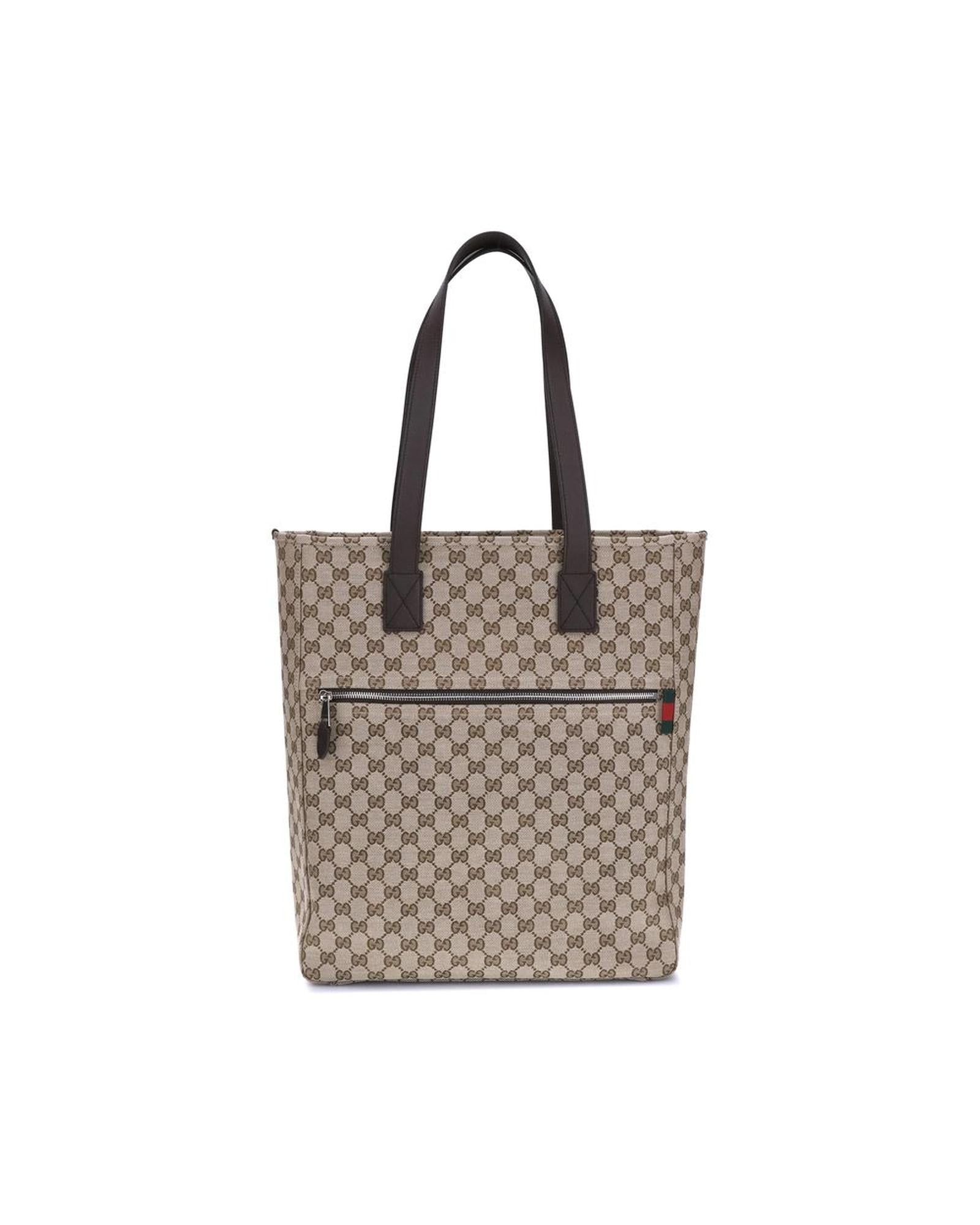 Gucci GG Monogram Canvas Tote Men Brown Shoulder Bags Brown