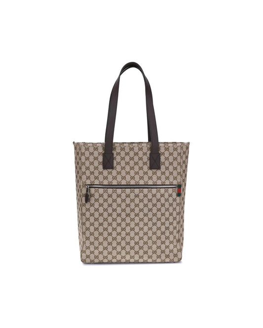 Gucci GG Monogram Canvas Tote Men Brown Shoulder Bags Brown