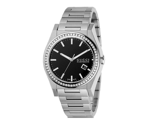 GUCCI 115 PANTHEON STAINLESS STEEL DIAMONDS WATCH